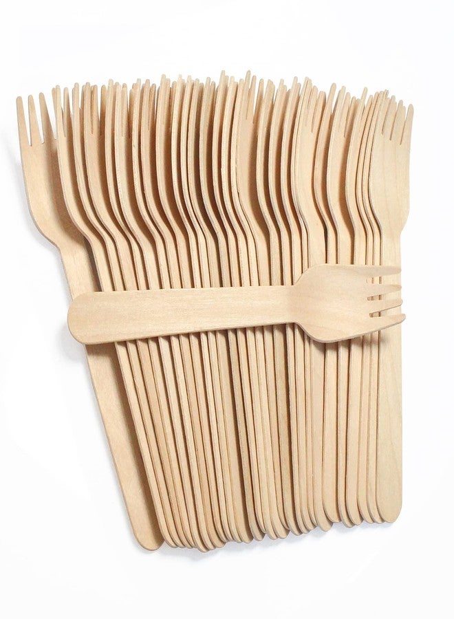 KFJBPB 100 Pack Disposable Wooden Forks, 6.3 Inch Length-Eco-Friendly, Compostable and Biodegradable Cutlery for Parties, Birthday, BBQ, Weddings, Picnics - Image 1